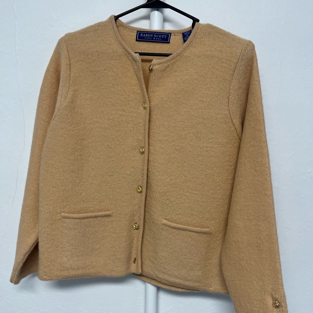Women’s 100% Wool Karen Scott Gold Button-Up Sweater